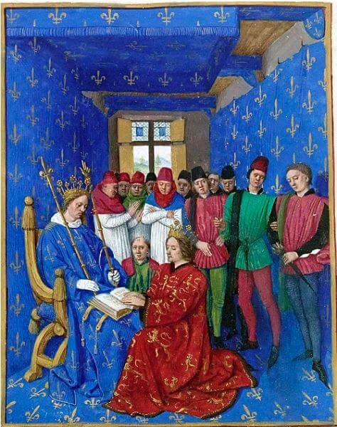 Reprodukcja obrazu „Hołd Edwarda I dla Filipa Pięknego” – Jean Fouquet