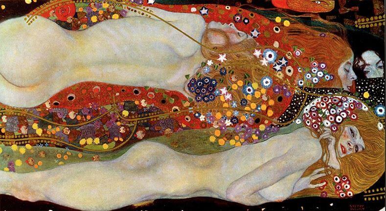 Secesyjny obraz ze złoceniami i kobietami reprodukcja Wodne węże II Gustav Klimt na płótnie
