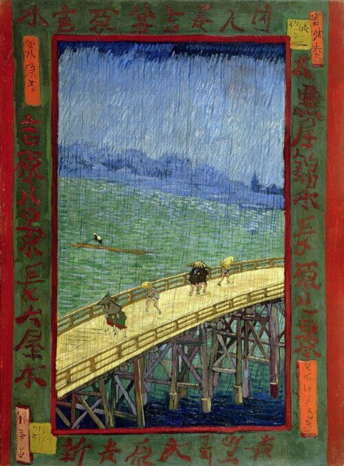 Japoński motyw drewniany most w deszczu reprodukcja Most w deszczu według Hiroshige Vincent van Gogh na płótnie
