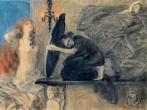 Reprodukcja obrazu „Noc. Przed lustrem” – Teodor Axentowicz